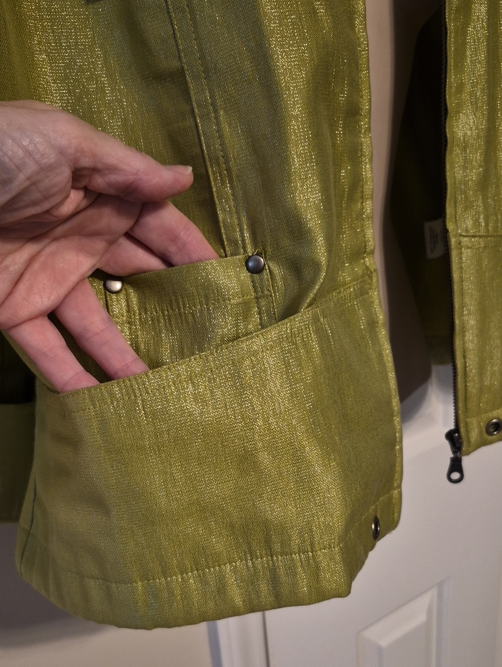 Ruby Rd. Shimmer Light Green Zip-Front Utility Jacket - Picture 7 of 8